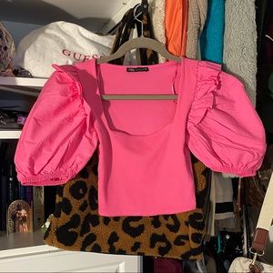 Cropped puff sleeve shirt